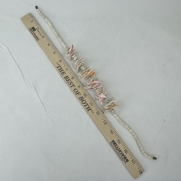 Vintage Seashell Necklace Natural Tropical Puka Shell Choker Pink White 18" - Picture 6 of 10